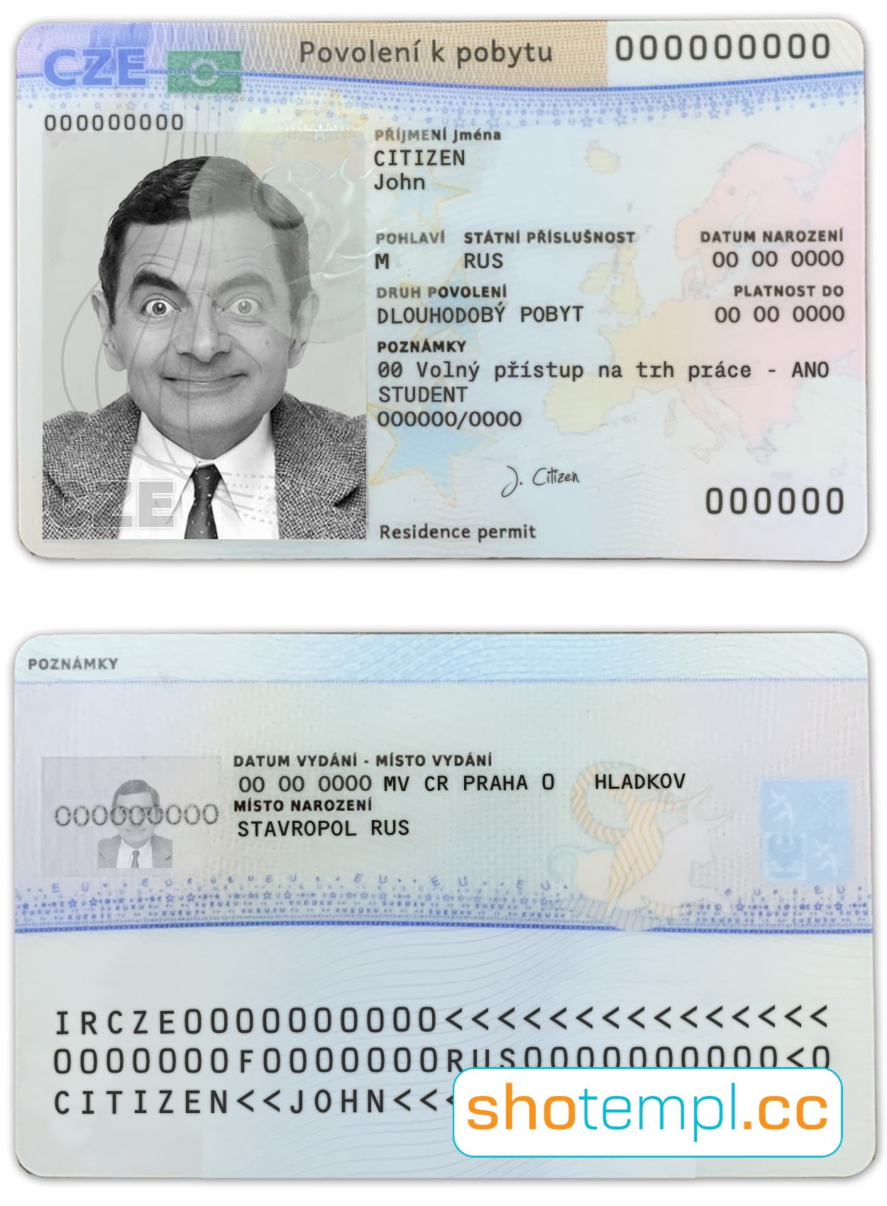 Czech Republic Residence Permit Card PSD Template